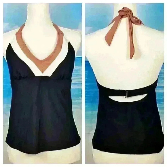 Time and Tru Other - TIME & TRU Womans TANKINI Top BLACK Bathing HALTER TIE Swim Suit Tunic size MED